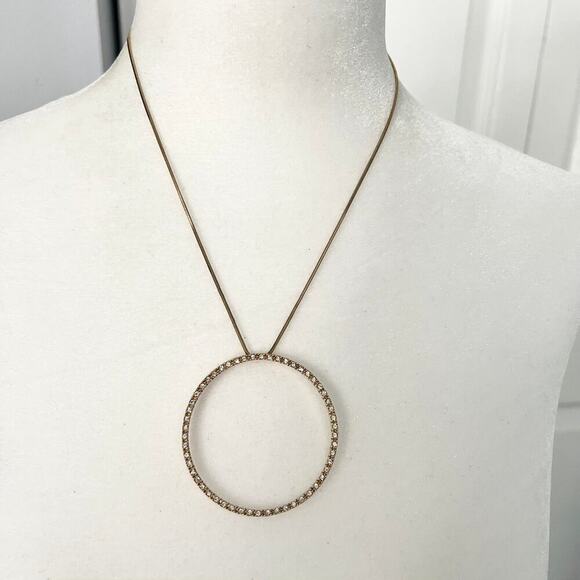 Rhinestone studded circle pendant on gold tone chain - Nadri? - Picture 1 of 8